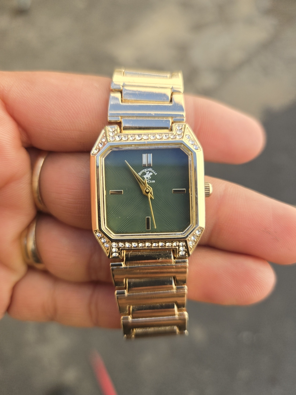Gold-Tone Women’s Square Green Dial Bracelet Watch